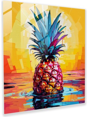 Popcasso Canlı Renklerde Ananas Temperli Cam Tablo - Pop Art Tarzı Duvar Dekorasyonu