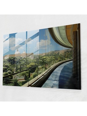 Popcasso Vatikan Manzarası Temperli Cam Tablo - Cam Sanatı ile Süslenmiş Ev Dekorasyonu