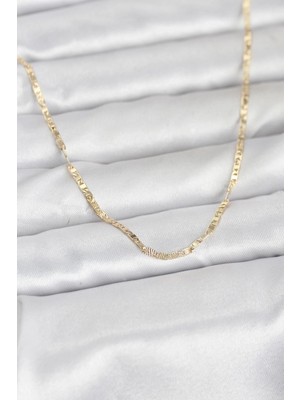 Pileli Store Pilelistore  cm 14K Gold Renk Yassı Zincir Model 60 cm Kadın Kolye