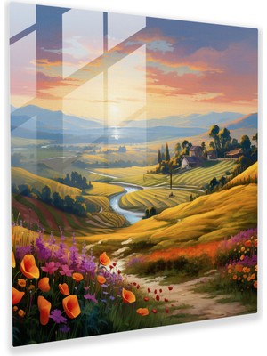 Popcasso Rönesans Kırsalı Cam Tablo - Tepeler Manzarası ile Cam Duvar Tablosu