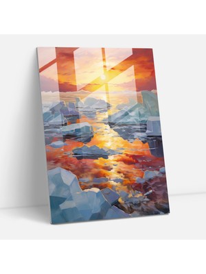 Popcasso Buzlu Günbatımı Manzarası Cam Tablo - Buzdağı Temalı Dekoratif Cam Tablo