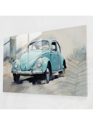 Popcasso Volkswagen Beetle Temperli Cam Tablo Empresyonist Tarzda Modern Sanat