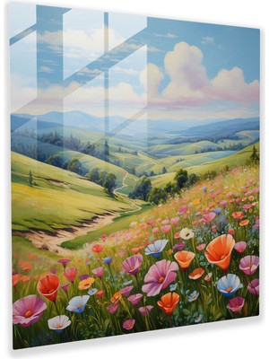 Popcasso Pastel Renkli Yabani Çiçekler Cam Tablo - Modern Sanat Temalı Pastel Çayırlar