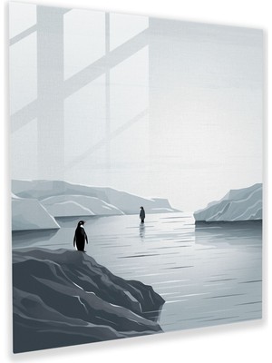 Popcasso Penguen Temalı Cam Tablo - Kutup Manzarası ile Buzlu Atmosfer
