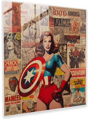 Popcasso Vintage Marvel Koleksiyonu Cam Tablo - Çizgi Roman Kapakları ile Duvar Dekorasyonu