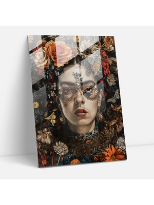 Popcasso Frida Kahlo Stili Cam Tablo Sanatı - Frida Kahlo Eserleri ile Ev Dekorasyonu Duvar Tablosu