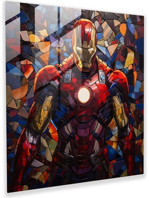Popcasso Soyut Kolaj ile Marvel Karakterleri ve Sembolleri - Renklerin Mozaği Temperli Cam Tablo