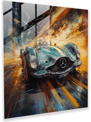 Popcasso Mercedes Yarış Temalı Temperli Cam Tablo - Dinamik Ifade Modern Sanat