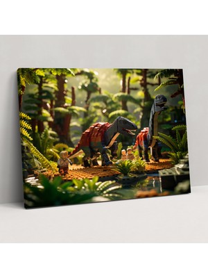 Popcasso LEGO Dinozor Temalı Temperli Cam Tablo - Tarihöncesi Manzara Tasarımı