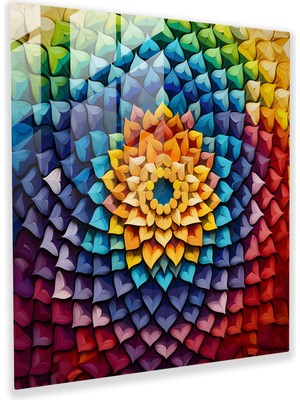 Popcasso Yedi Renkli Geometrik Temperli Cam Tablo Modern Sanat Detayları ile Duvar Dekorasyonu