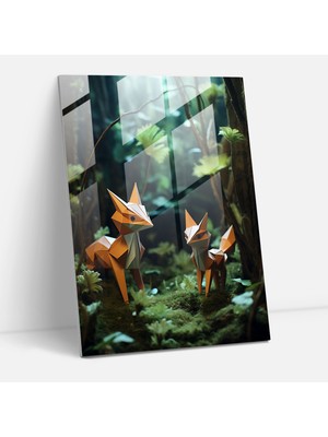 Popcasso Origami Ev Dekorasyonu - Oyunbaz Origami Hayvanları Modern Sanat Cam Tablo