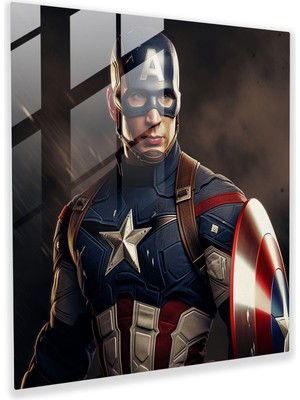 Popcasso Gerçekçi Kaptan Amerika Dijital Boyama - Marvel Temalı Cam Tablo Sanatı