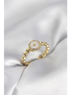 Pileli Store Pilelistore  Gold Renk Sedefli Yıldız Model Zirkon Taşlı Kadın Yüzük