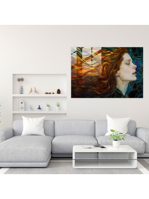 Popcasso Akacak Saçlı Kadın Temperli Cam Tablo - Ön-Raphael Kardeşlik Modern Sanat Eseri