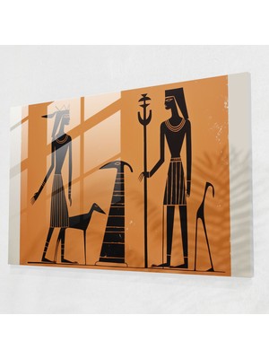 Popcasso Mitoloji Cam Duvar Tablosu - Mısır Mitolojik Figürler - Linoleum Baskı ile Tasarlanmış Eşsiz Görsel