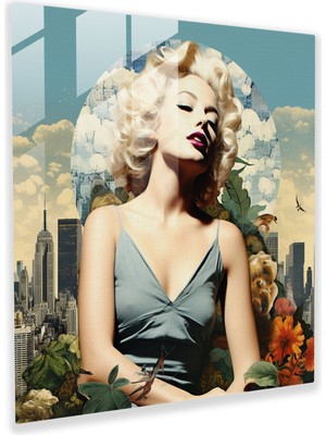 Popcasso Sürreal Koleksiyon Şehir Manzarası ile Marilyn Monroe Cam Tablo