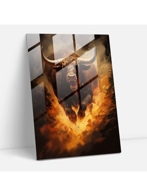 Popcasso Pablo Picasso Tarzı Temperli Cam Tablo - Dinamik Betimleme Hareket Halindeki Boğa