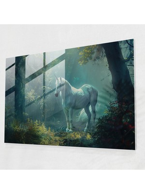 Popcasso Pre-Raphaelite Brotherhood Cam Tablo Muhteşem Unicorn - Büyülü Orman Temalı Cam Duvar Tablosu