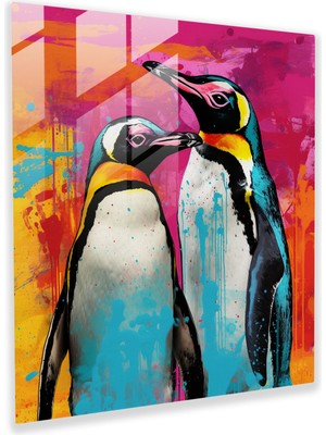 Popcasso Eğlenceli Penguenler Konseptinde Temperli Cam Tablo - Canlı Renklerle Tasarlanmış Penguen Figürü