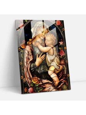Popcasso Raffaello Sanzio Madonna ve Çocuk Temperli Cam Tablo - Modern Sanat Teması ile Ev Dekorasyonu