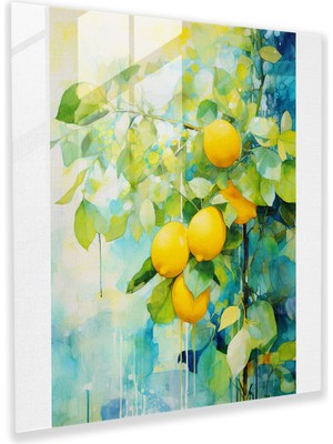 Popcasso Limon Ağacı Cam Tablo - Soyut Suluboya Görseli - Modern Sanat Temalı Dekoratif Parça