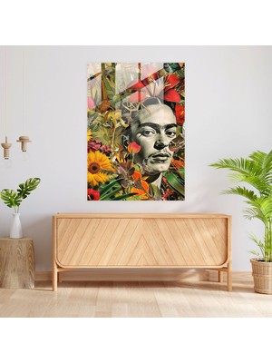 Popcasso Eklektik Füzyon Cam Tablo - Frida Kahlo Esintileri Doğal Motifler
