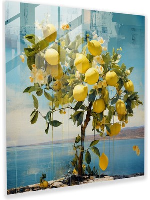 Popcasso Yaratıcı Limon Ağacı Temperli Cam Tablo - Modern Sanat Teması ile Limon Ağacı Görseli