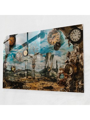 Popcasso Sürreal Saatler ve Manzara Temperli Cam Tablo - Modern Sanat Estetiği