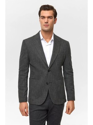 Süvari Siyah Slim Mono Yaka Torba Cep 6 Drop Klasik Ceket