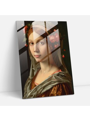 Popcasso Raffaello Sanzio Cam Tablo: Genç Bir Kadının Portresi - Modern Sanat Temalı Duvar Tablosu
