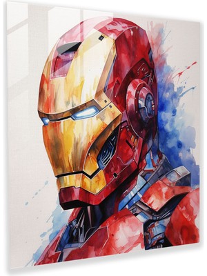 Popcasso Suluboya Portresi ile Iron Man Temalı Cam Tablo - Marvel Modern Sanat Eseri