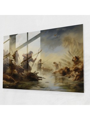 Popcasso Mesolitik Temalı Cam Tablo - Ilkel Av - Duvar Süsleme Ürünü