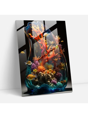 Popcasso Gerçekçi Cam Heykel Temperli Cam Tablo Sualtı Cenneti Modern Sanat