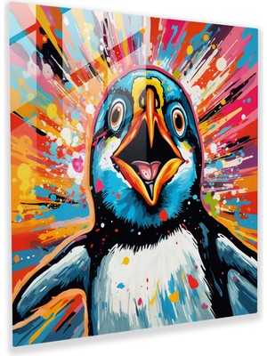 Popcasso Canlı Renkli Pop Art Penguen Temperli Cam Tablo - Penguen Görsel Elemanlar Pop Kültür Teması