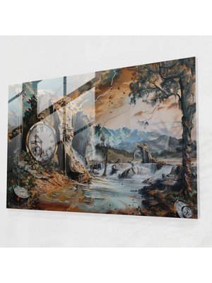 Popcasso Erimiş Saatler Modern Sanat Temperli Cam Tablo - Salvador Dali Teması Sürrealist Tasarım