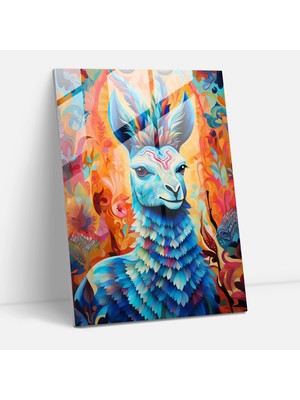 Popcasso Inka Medeniyeti Cam Duvar Tablosu - Dekoratif Desenlerde Capcanlı Lama Görseli ile Modern Ev Dekorasyonu