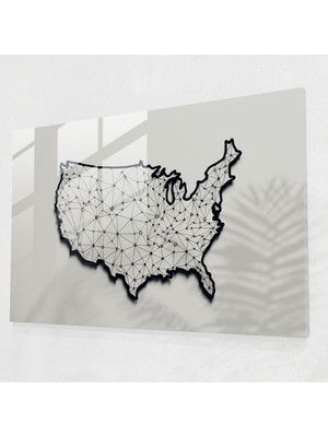 Popcasso Amerika Birleşik Devletleri Cam Duvar Tablosu - Amerika Birleşik Devletleri Haritası Modern Cam Tablo