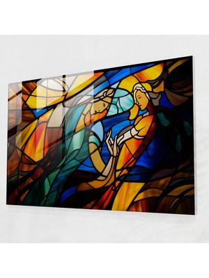 Popcasso Mitoloji Temalı Cam Tablo: Apollo ve Artemis'in Kozmik Dansı - Vitray Görseli ile Duvar Dekorasyonu
