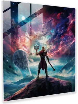Popcasso Gerçeküstü Dijital Sanat Cam Tablo - Marvel Temalı Thor Figürü ile Duvar Dekorasyonu
