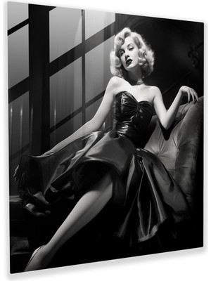 Popcasso Marilyn Monroe Cam Tablo - Vintage Siyah Beyaz Fotoğraf - Dekoratif Cam Tablo