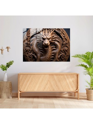 Popcasso Ortaçağ Cam Tablo Kelt Ejderha Ahşap Oymacılığı ile Incelikli Desenler