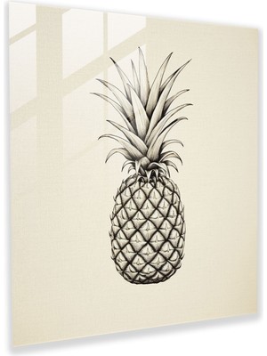 Popcasso Şık Ananas Temperli Cam Tablo - Minimalist Çizgi Çizimi ile Modern Sanat Teması