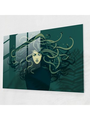 Popcasso Efsanevi Cam Tablo - Büyüleyici Medusa - Mitoloji Temalı Cam Duvar Tablosu