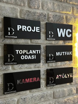 Dekorvia Kapı Isimliği Pleksi Yönlendirme Tabelası Levhası - Kişiselleştirilebilir