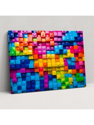 Popcasso Renkli Soyut LEGO Tuğlaları Modern Sanat Cam Tablo - Duvar Dekorasyonu ve Modern Sanat Için LEGO Temalı Cam Tablo