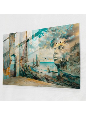 Popcasso Sürreal Manzaralar Cam Duvar Tablosu - Modern Sanat Teması ile Salvador Dali Tarzında Dekoratif Eser