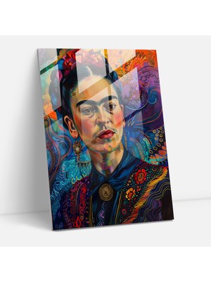 Popcasso Frida Kahlo Tarzı Temperli Cam Tablo - Canlı Arka Plan ile Frida Kahlo Eserleri