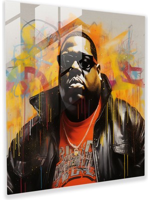 Popcasso Notorious B.i.g. Temalı Cam Tablo - Graffiti Stili Modern Sanat