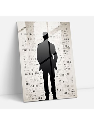 Popcasso Temperli Cam Tablo - Minimalist Illüstrasyonlu Oppenheimer Temalı Tasarım