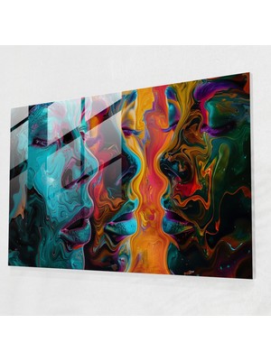 Popcasso Canlı Eritilen Yüzler Temperli Cam Tablo - Salvador Dali Tarzı Modern Sanat Tablosu